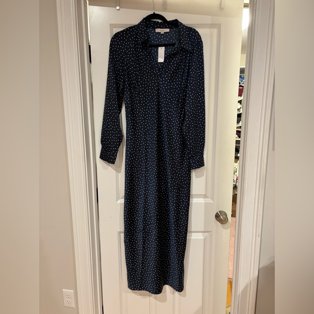 LOFT Dotted Satin Midi Shirtdress NWT